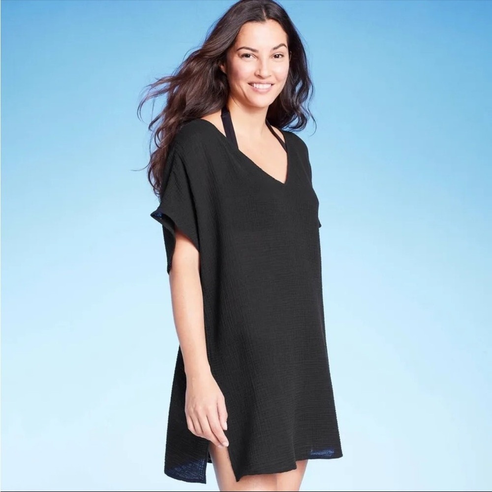 Women's Side Slit Tie Back Cover Up Tunic Dress - Kona Sol Black S